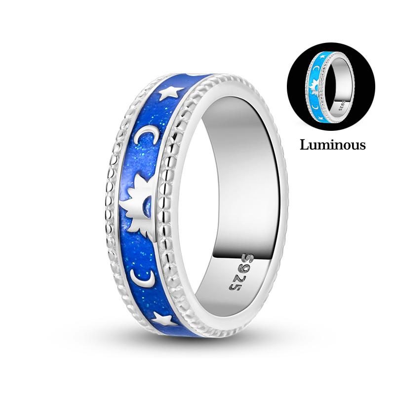 New 100% 925 Silver Fashion Sunflower Sun Moon Wide Rings Classic Heart-Shaped Crown Female Rings Elegant Party Jewelry