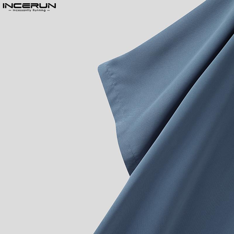 INCERUN Oversized Men Naval Collar Short Sleeve Stitching Casual Loose Shirts Tops