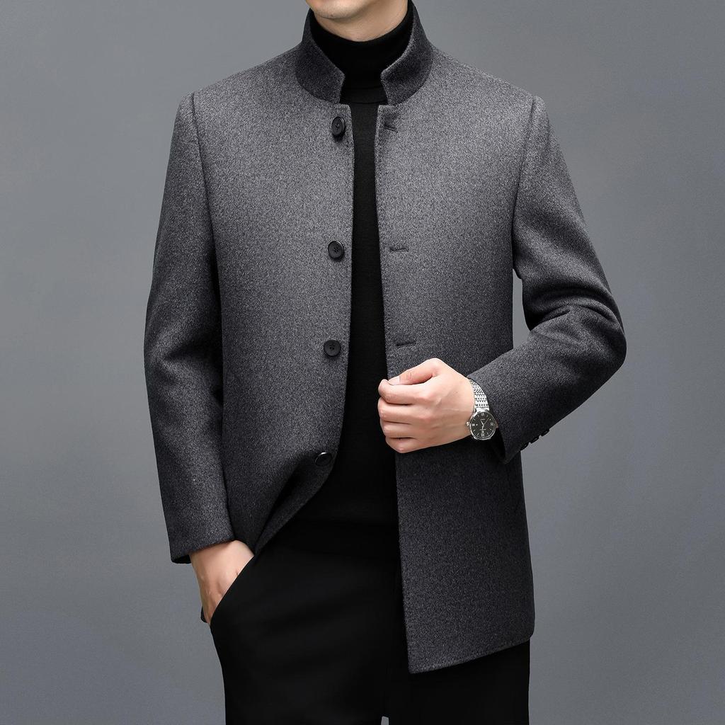 Men's Mid-length Double-sided Cashmere Coat with Detachable Down Liner, Thickened and Warm for Mid-aged