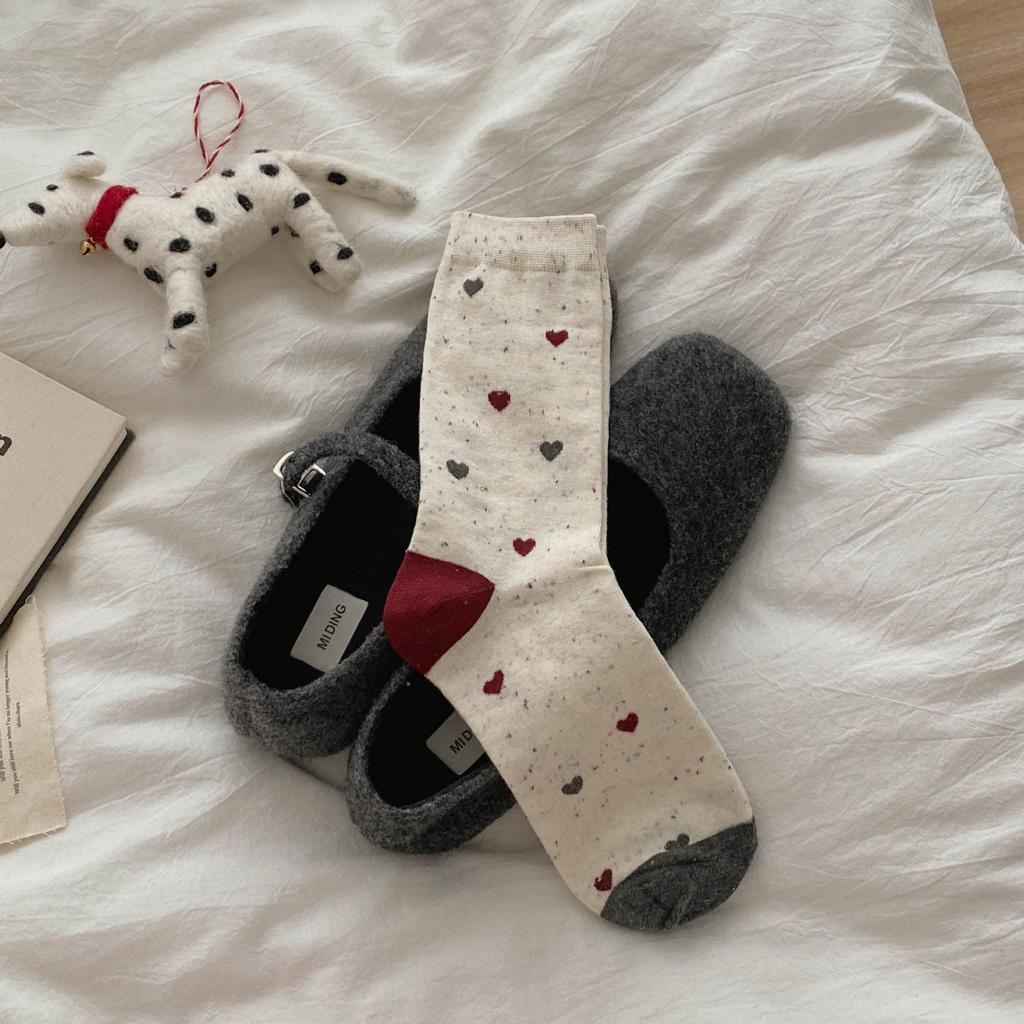 Berry Red Series'New Socks Rhombus Bow Medium Tube Socks Polka Dot Stacking Socks