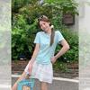 Sweet and cute shell print round neck front shoulder short-sleeved women's t-shirt summer new loose and thin top