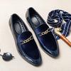British Men Velvet Patchwork Leather Shoes Pointed Toe Metal Chain Loafers Wedding Dress Prom Groom Footwear Zapatos Hombre