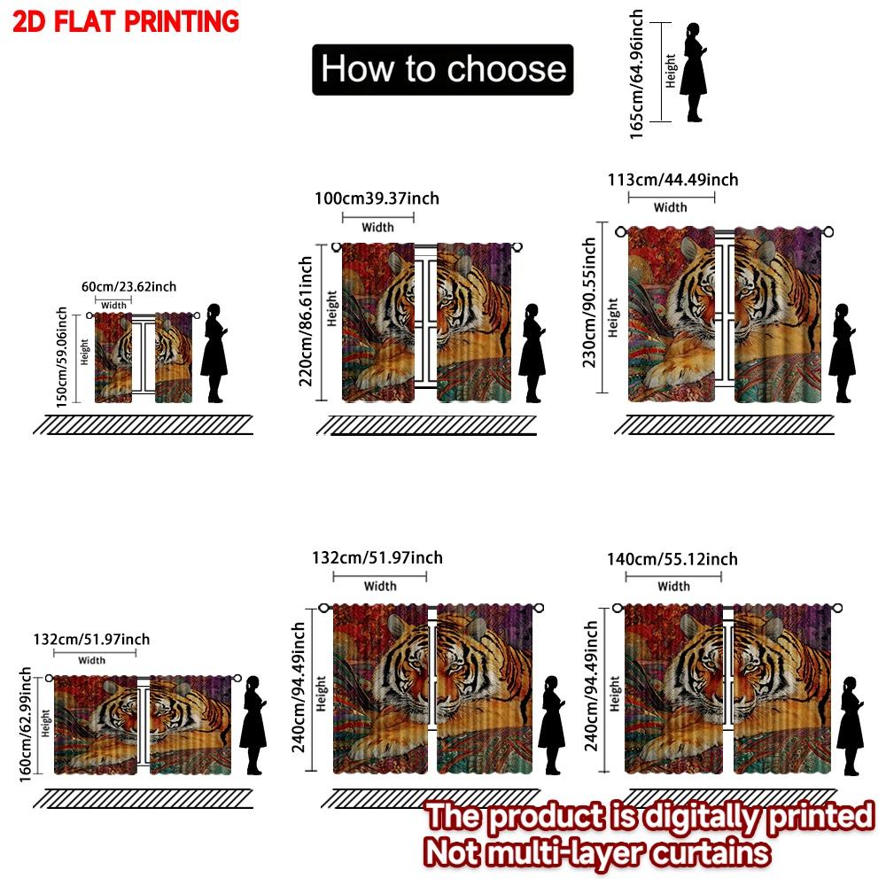 Artistic Tiger Pattern Curtains Digital Printing Realistic Orange Black Stripes Background Bold Living Room Decor Set Of 2 Made Polyester Area