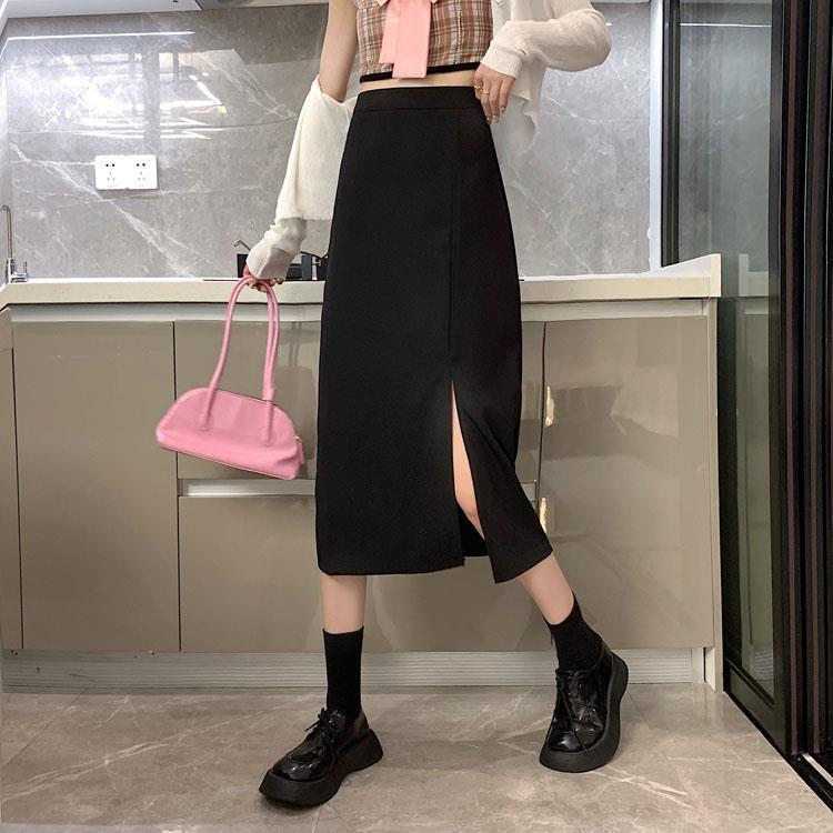 2024 Autumn High-Waist A-Line Slit Midi Skirt, Plus Size, Slimming Design