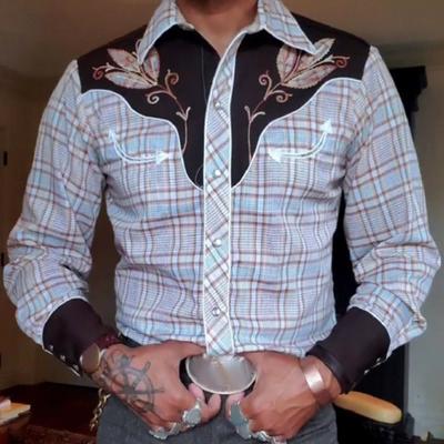 Erkek Bahar Gömlek Vintage Batı Kovboy Baskı Tek Düğmeli Slim Fit Uzun Kollu Yaka Düğmeli Sokak Giyimi Günlük İş Gömleği