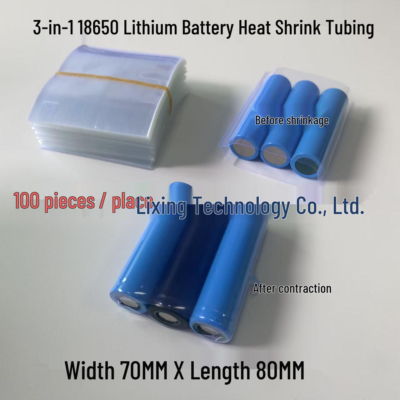 Transparent Multi-Section 18650 Battery Shrink Tube, PVC Heat Shrink Film Cover Transparent 1-section W30mm x L72mm