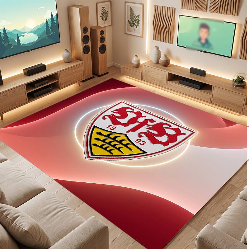 VfB Stuttgart Football Print Crystal Velvet Rug, Comfortable Water Absorbent Non Slip Indoor Floor Carpet