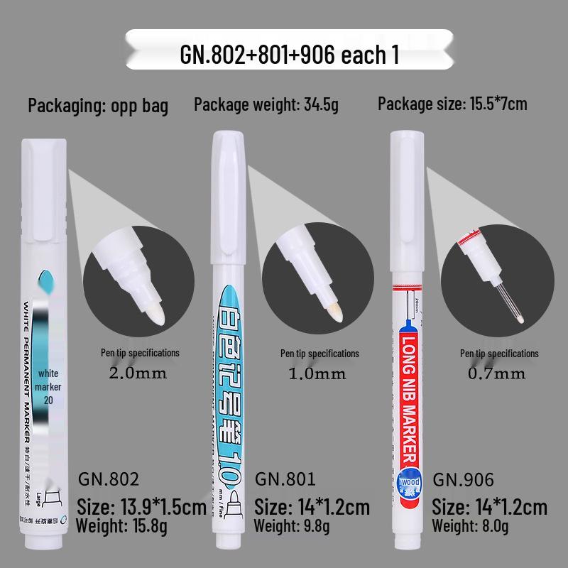 Guangna 801 White Quick-Dry Oil-Based Marker for Tires and Industrial Use