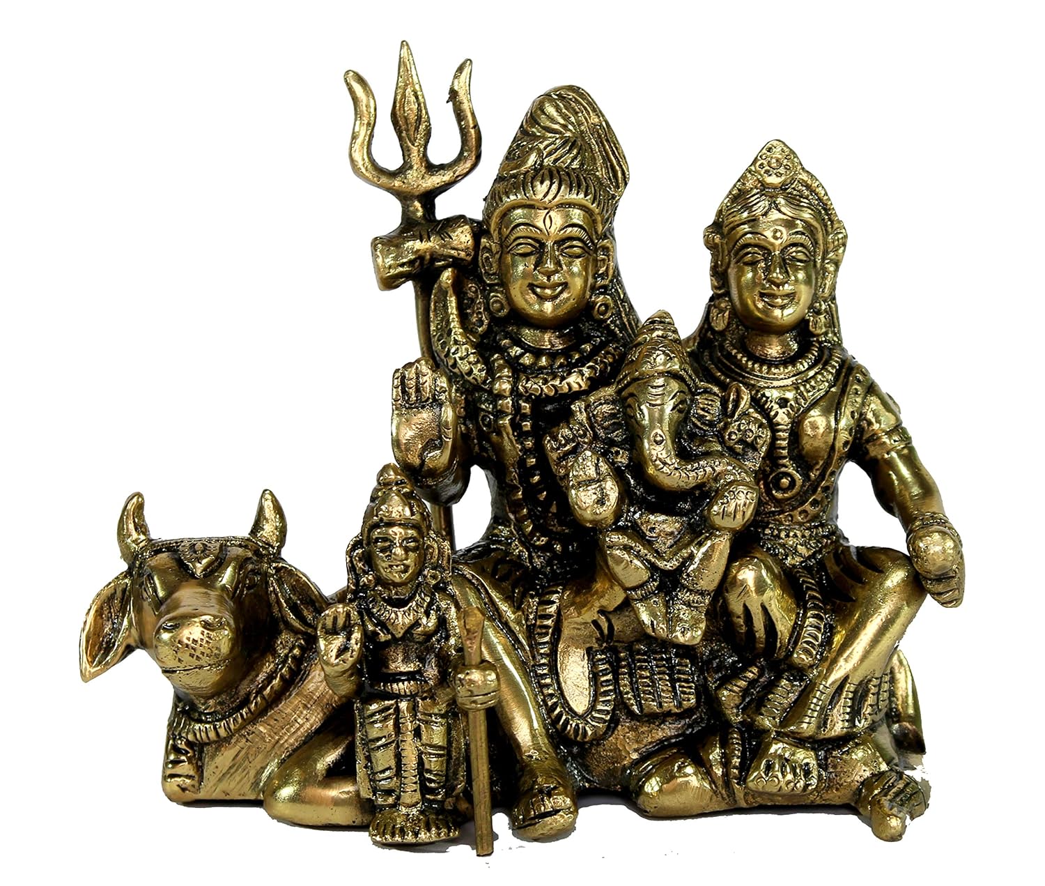 

Shiva Parvati Ganesh Shiv Pariwar Family Idol, Beautiful God Murti Golden, Brass