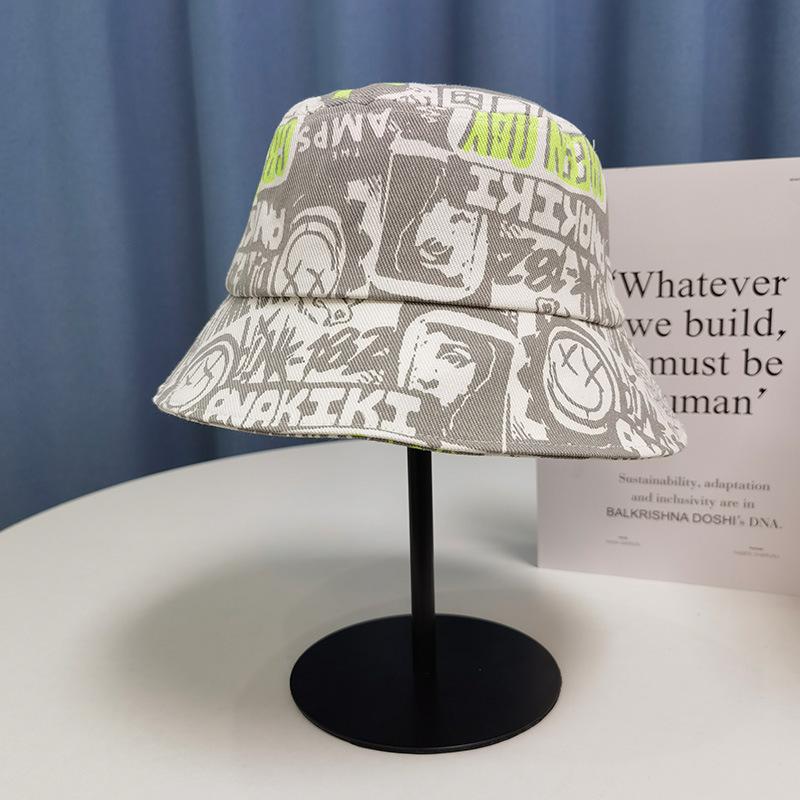 Summer shading personality print cartoon kitten face bucket hat female