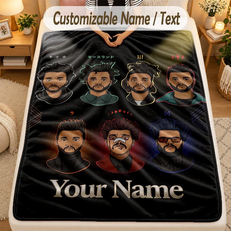 Flannel BlanketThe Weeknd Custom Name Text Personalized Soft Warm Throw Blanket Home Decor Gift