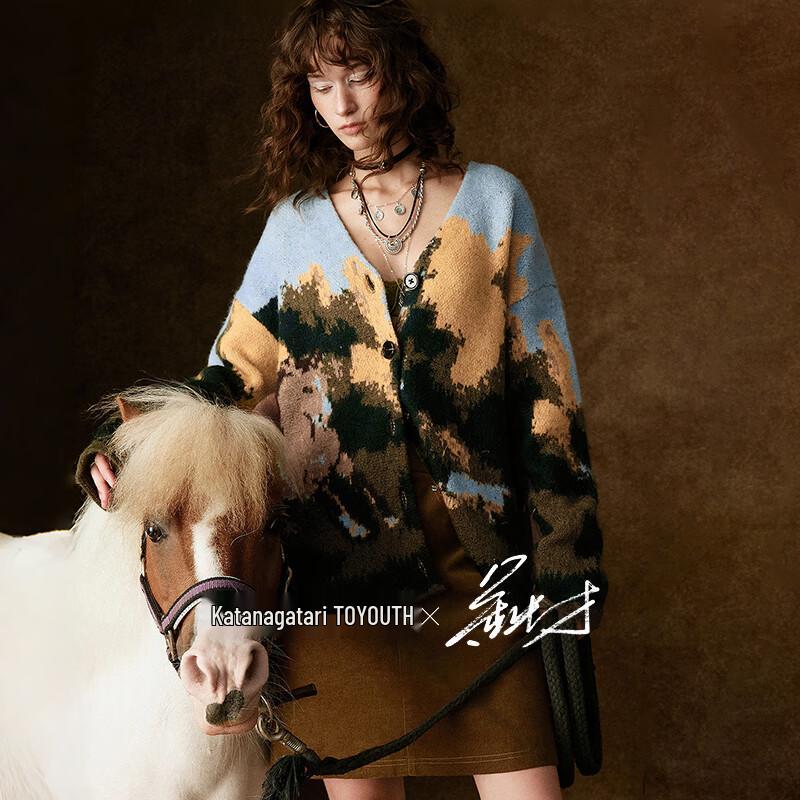 

Chuyu Liberté Women s Wild Horse Jacquard V-neck Knitted Cardigan S