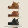 Boys' Non-slip British Style Leather Boots for Baby Girls Soft-soled Toddler Shoes