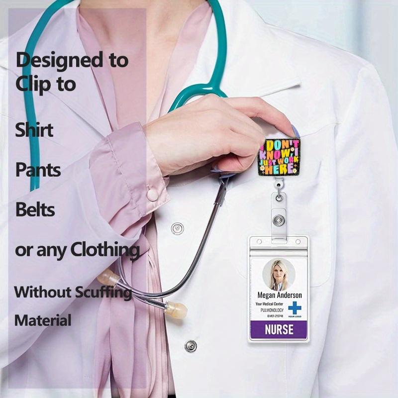 "I Just Work Here" Badge Reel. Funny retractable ID clip for nurses, teachers & staff.
