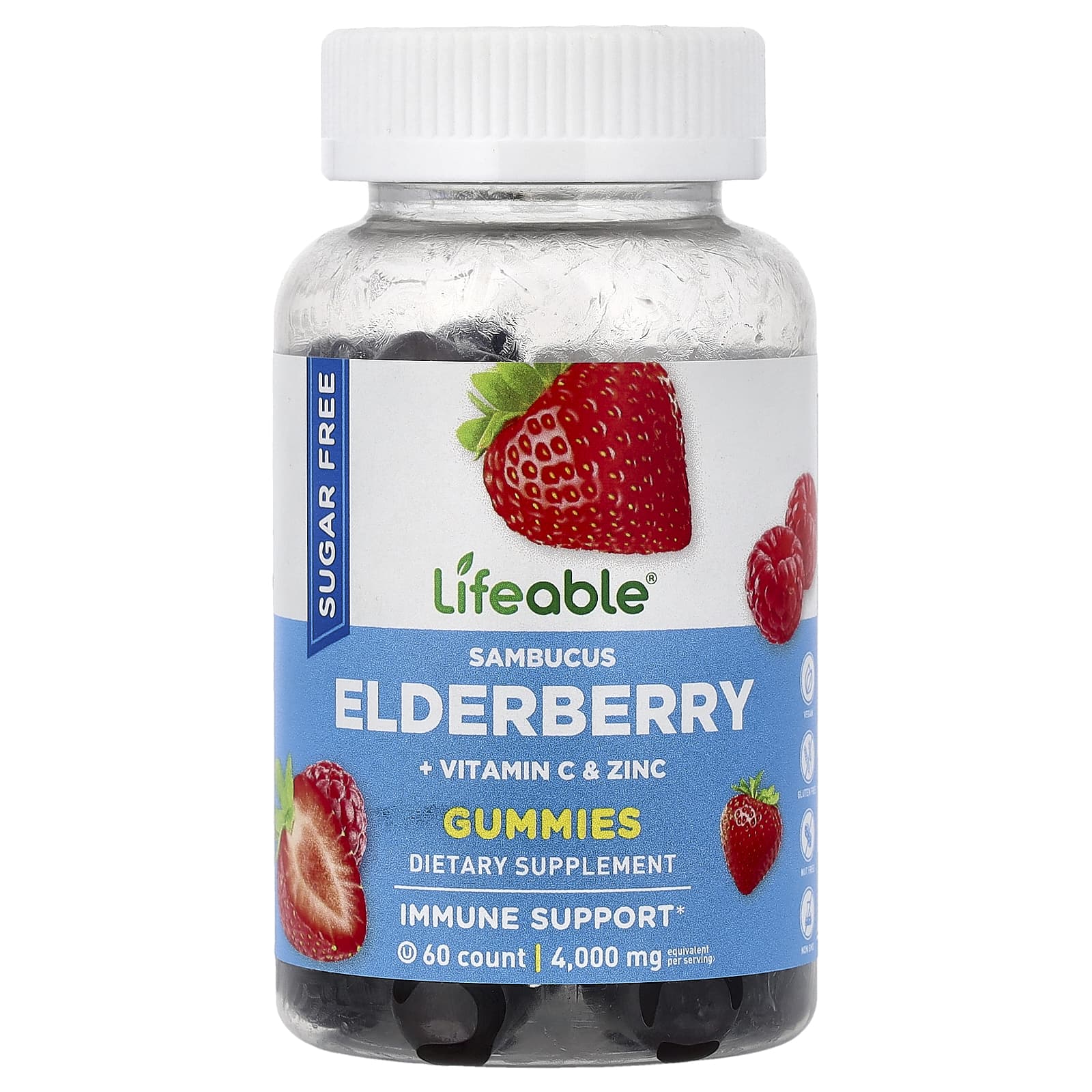 

Lifeable, Sambucus Elderberry Gummies, Berry, 60 Gummies