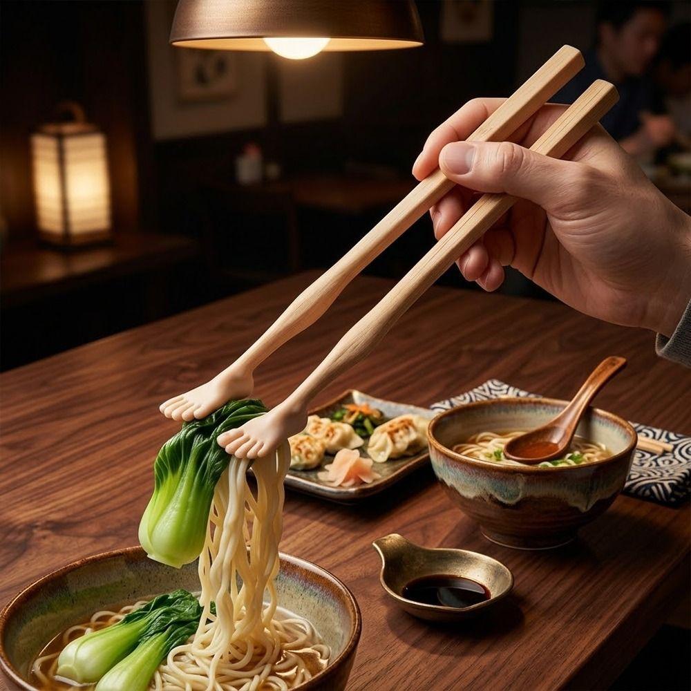 1pair 22cm Foot Shape Chopsticks Lightweight Easy-to-Use 3D Printed Chopsticks With Straw Soles of Feet Toe-Shaped Chopsticks