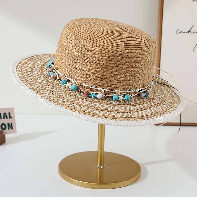 Summer Outdoor Sunscreen Hat Women's 2025 New Flat-top Straw Hat Seaside Beach Vacation Sunshade Sun Hat Tide