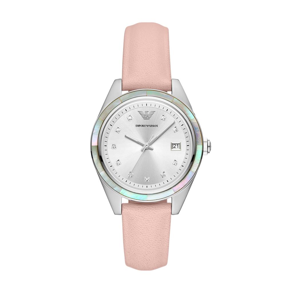 Emporio Armani Three-Hand Date Pink Leather Watch