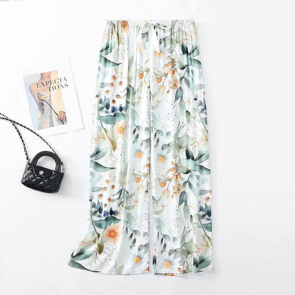 Women's Breathable Cotton and Silk Wide-Leg Pajama Pants for Casual Summer or Home Wear