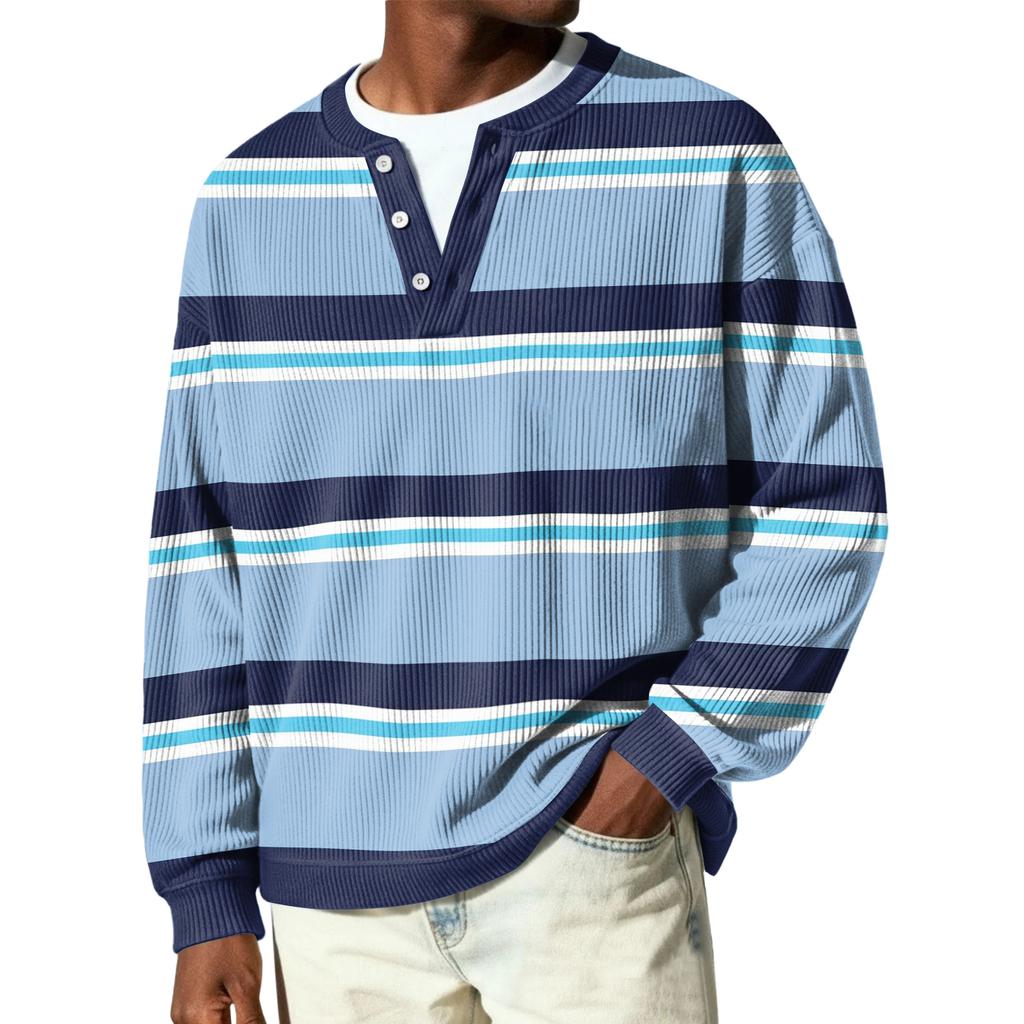 Men's Button-Down Collar Long-Sleeve Ribbed Knit Pullover