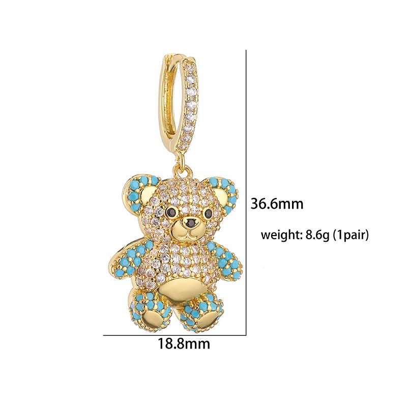 18K Gold Plated Brass Zircon Cute Bear Earrings Necklace Luxury Zircon Set Party Gifts For Women Gifts