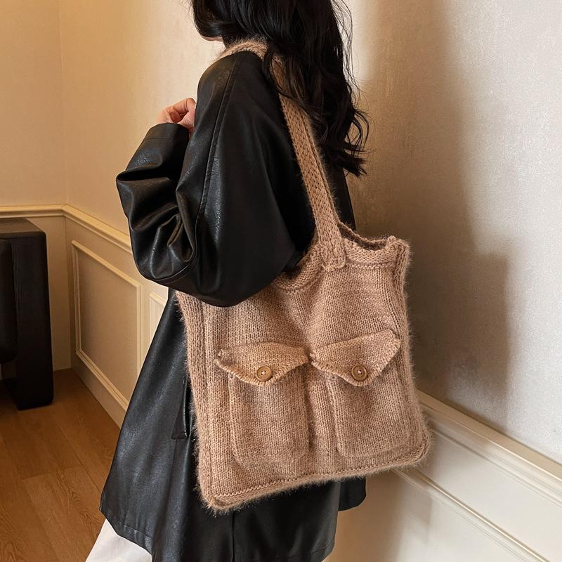 

New Winter Knitted Top Handle Bag Women Lazy Style Large Capacity Shoulder Bag Comfortable and Versatile Texture Commuting Bag хакі