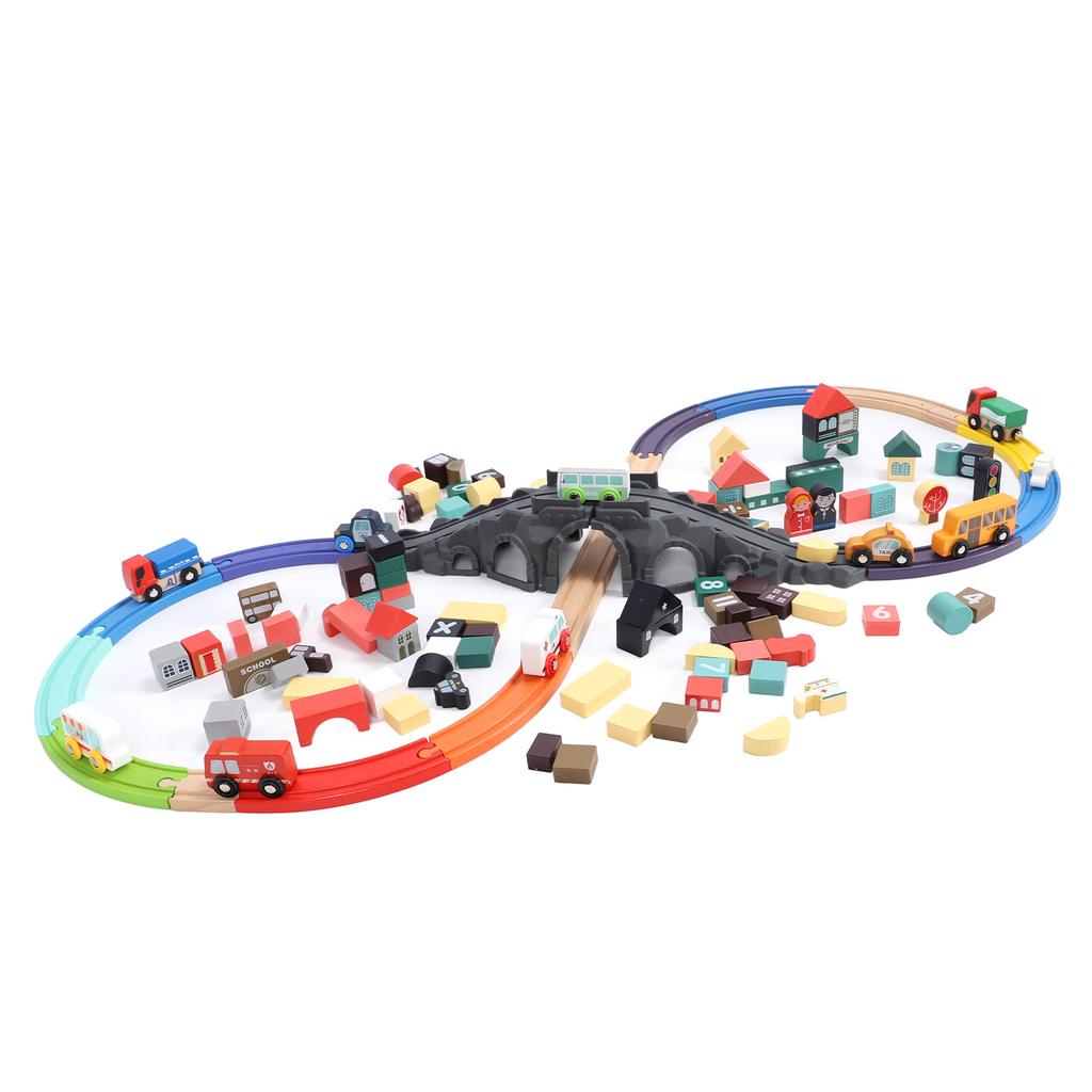 126pcs Wooden Block Track Set Educational Safe Interactive Toy Wood Train Track Set for Child