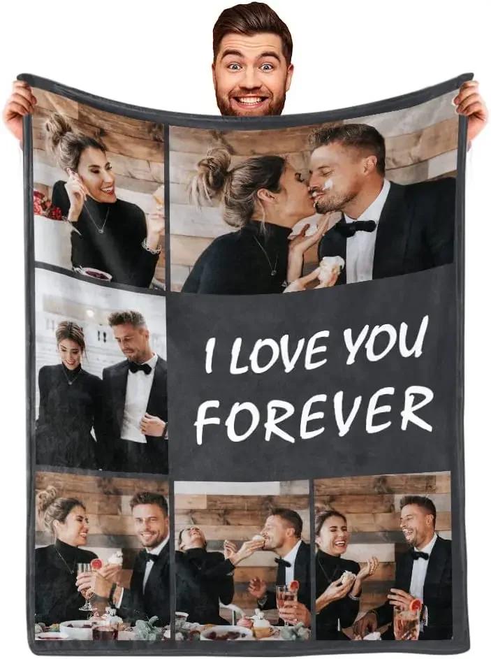 Ich liebe dich Personalisierte Decke mit Fotocollage Text Bild Kuscheldecke für Weihnachten Valentinstag Geburtstagsgeschenk
