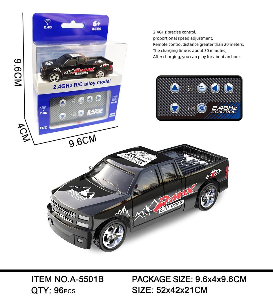 Mini Remote Control Car Toy 2.4G, Adjustable Speed, Lights & Trailer, 1:64 Alloy Simulation Model.