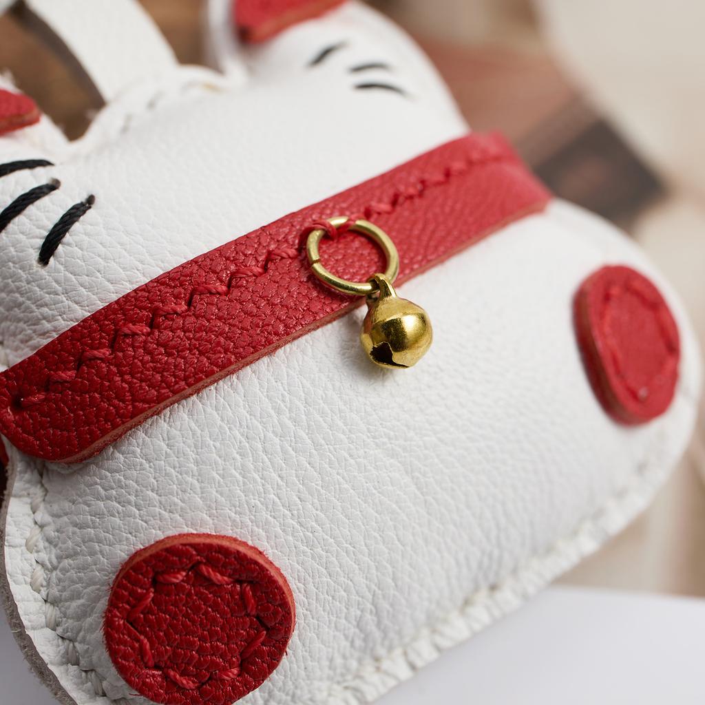 Sheepskin Handmade Real Leather Cute Lucky Cat Bag Charm KeyChain Gift Cute Decoration For Bags Exquisite Charm Bag Accessories