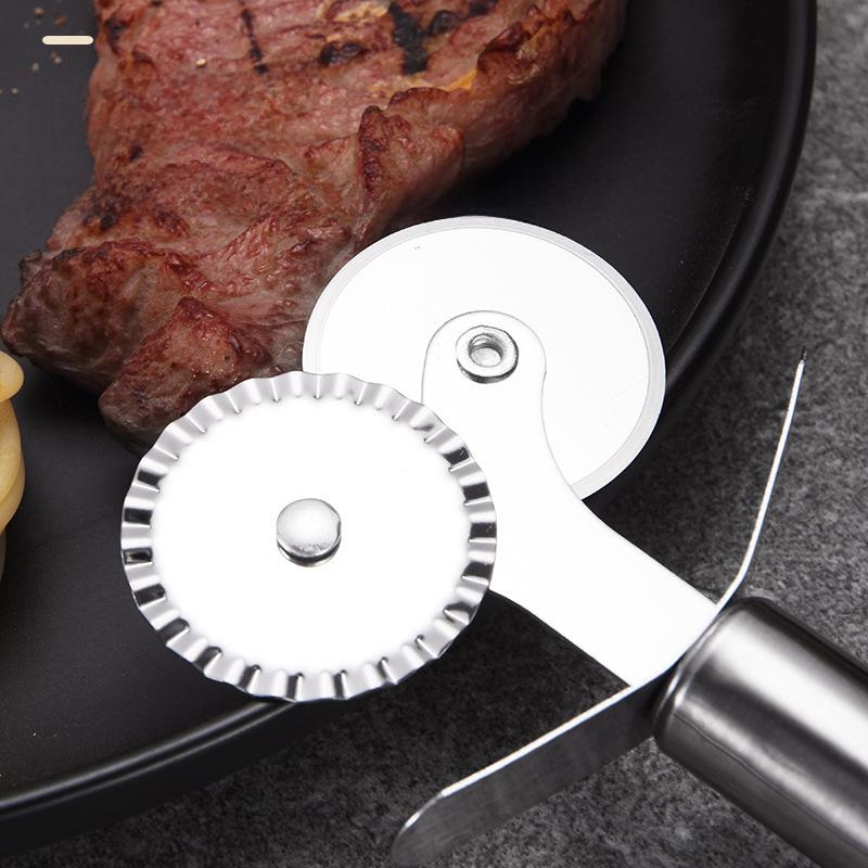 Stainless Steel Pizza Cutter & Cake Shovel Set: Single/Double Wheel Roller & Triangular Cake Knife for Baking