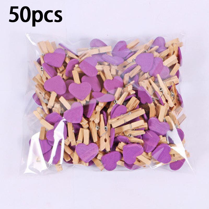 50Pcs Wooden Colored Love Heart Photo Clip Memo Paper Diy Photo Clips Wedding Decoration Postcard Clips Clothespin Home Decor