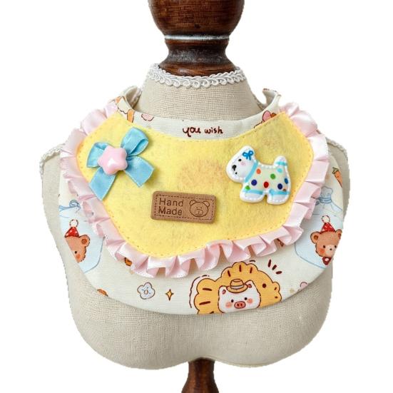 Pet Bib Adjustable Elastic Cord Cat Bandana with Cartoon Pattern Printed Breathable Cat Collar for Small to Medium Pets