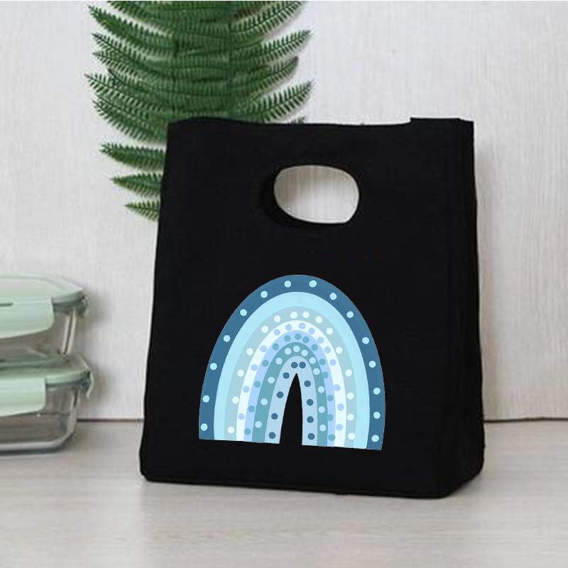 Rainbow Print Portable Lunch Bags Thermal Insulated Bento Box Tote Office Cooler School Picnic Food Storage Pouch for Women Kids