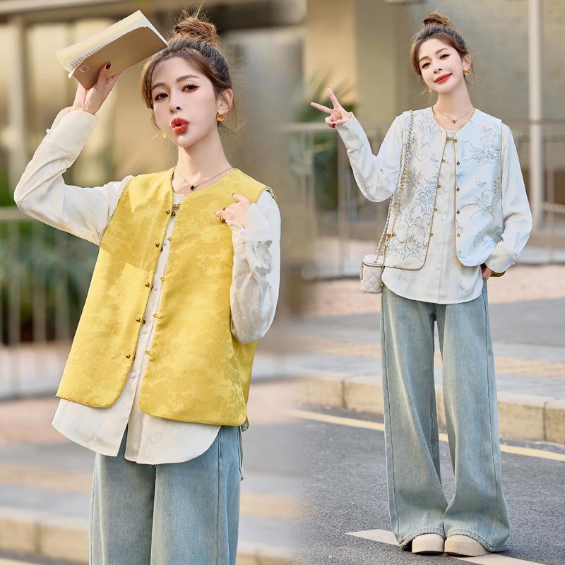 

Весна 2025 Вышитый двусторонний жилет-куртка - Новый китайский национальный стиль, Высококачественная верхняя одежда (WW2507) XL (125-140 jin)