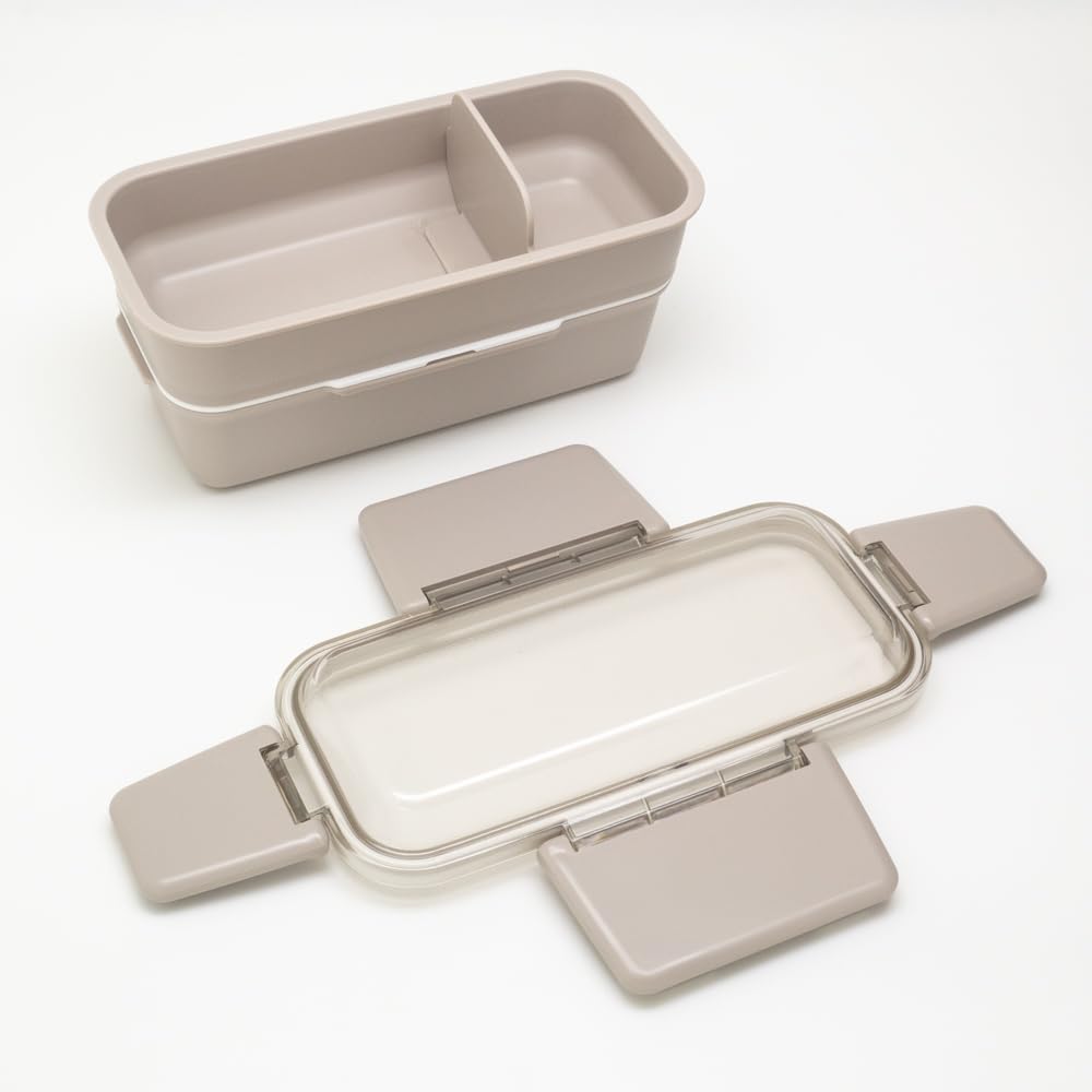 OSK Bento Box Lunch Box with Calm Color CMC Made In Dishwasher and Microwave Safe PCW-600S, Two-Tier Dividers, 600ml, Mocha, No.3, Japan,
