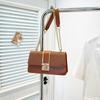 Top-Handle Bag Simple Women'S Chain Shoulder Bag Small Square Handbag Exquisite Pu Leather Canvas Patchwork Bag For Workplace