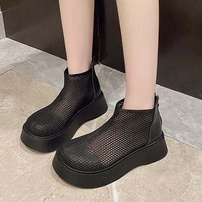 New Summer Women's Mesh Hollow Out High Top Thin Boots Thick Sole Non Slip Breathable Slip-On  Womens Shoes  Sandal