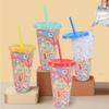 New Plastic Color Changing Cup Discoloration Dining Supplies Cold Drink Cup 710ml Reusable Straw Cup Christmas