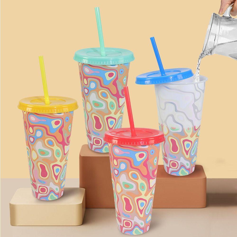 New Plastic Color Changing Cup Discoloration Dining Supplies Cold Drink Cup 710ml Reusable Straw Cup Christmas