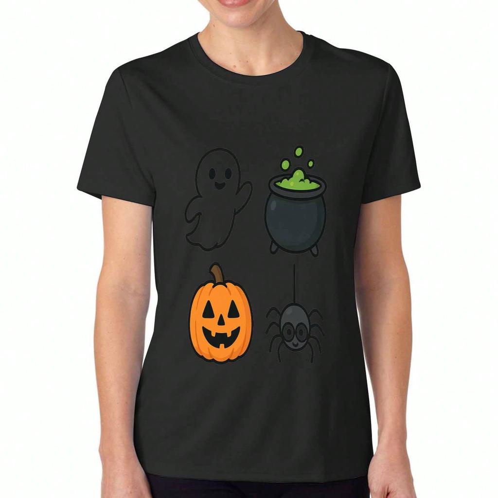 Maglietta da donna in cotone con personaggio di film horror di Halloween, Stampa premium in puro cotone, Resistente, Casual e alla moda. Scena Spettrale nel Parco Giochi, Fu