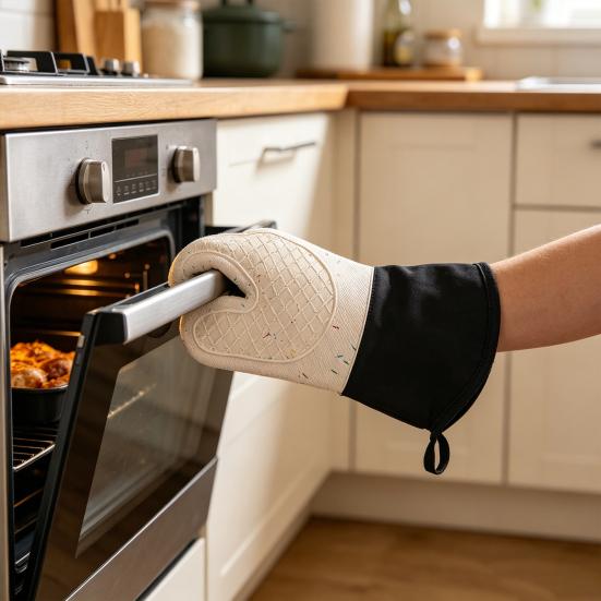Oven Mitts Insulated Gloves Heat Resistant Silicone Kitchen Gloves with Anti-Slip Horizontal Stripes Thick Grip Reusable Kitchen Gloves Home Family