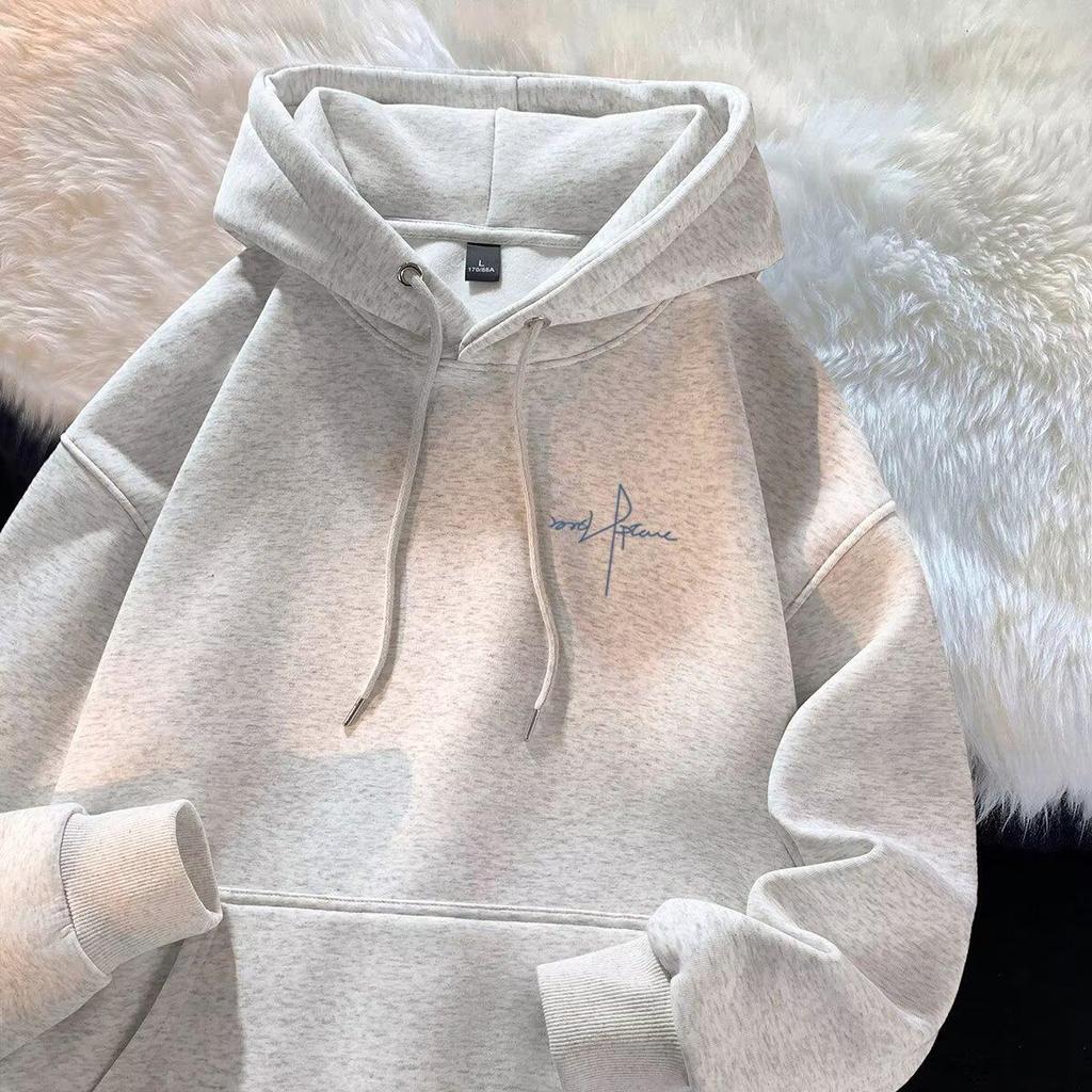 Hooded Sweater Men's Autumn and Winter Heavy Fleece Versatile Trend Letter Printing American Student Clothes Jacket