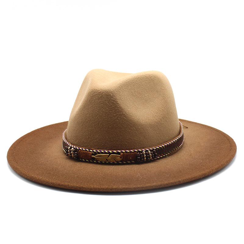 Британский Сезон Ветра Шляпа с Большими Полями Мужская и Женская Постепенно Меняющая Цвет Аэрозольная Покраска Джазовая Шерстяная Шляпа M（56-58cm）