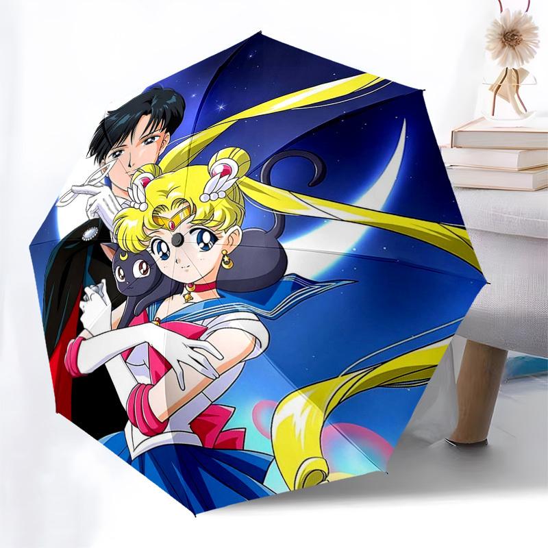 1pc Sailor Moon & Tuxedo Mask Auto-Folding Umbrella with 3-Fold Design, Iron Frame, Outdoor Use, Festival Gift for Fans, Travelers, Daily Use, Perfect
