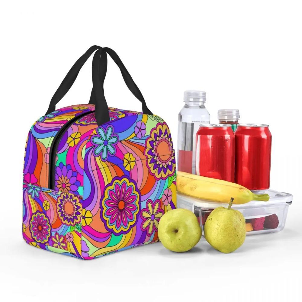 Hippie Colorful Flower Insulated Lunch Bag for Kids School Cooler Thermal Food Box Tote Portable Lunch Boxes Container