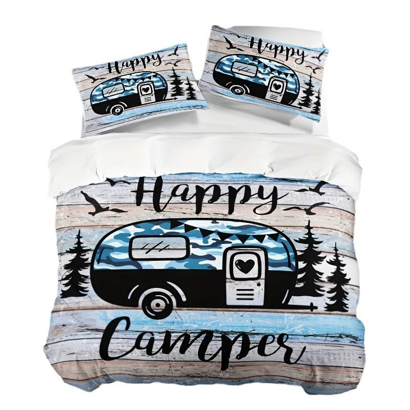 Camping Car Forest Bed Three-Piece Bedding Digital Printing Quilt Cover Pillowcase