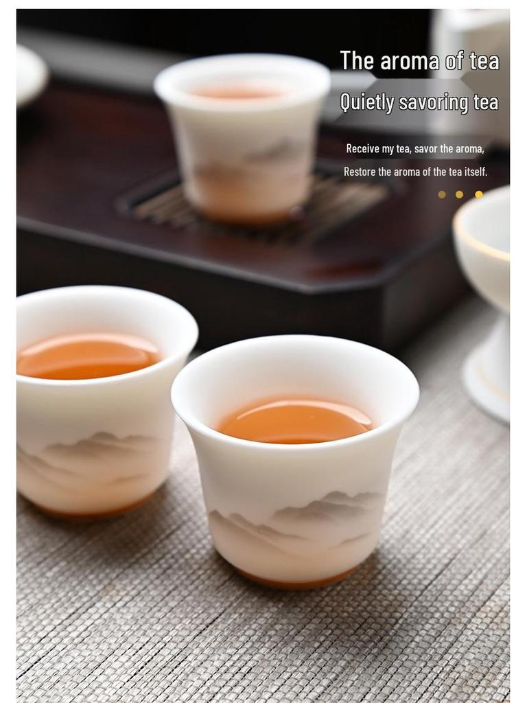 Kung Fu Mutton Fat Jade Gaiwan Teapot Set - Gold-Painted Luxury Tea Set
