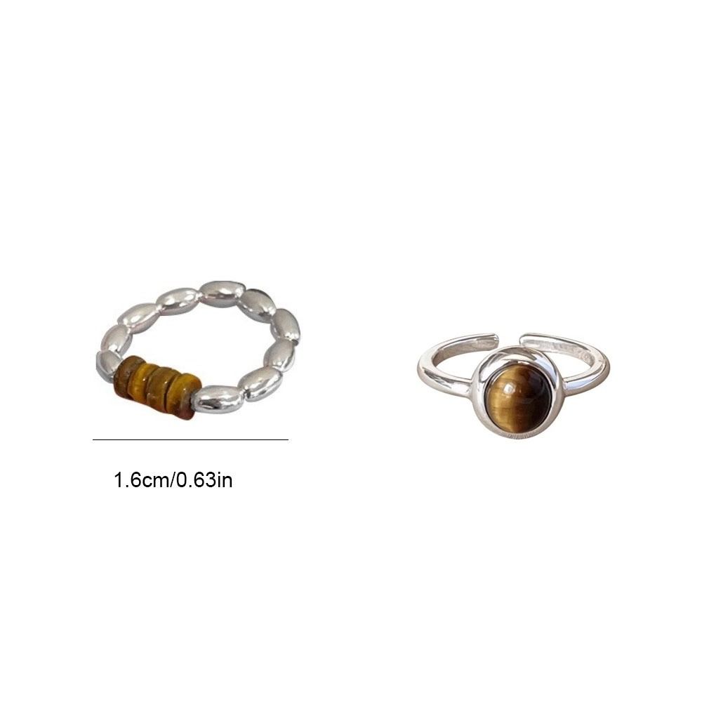 Silver Opening Ring Round Oval Finger Ring Aesthetic Stone Eye Ring Gift