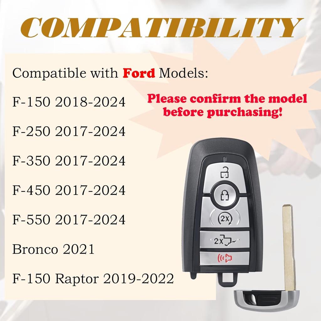 Remote Key Fob Replacement Fits For Ford F150/F-150 F250/F-250 F350 F450 2017 2018    2024 Bronco Smart Proximity Keyless Entry Remote Start Control